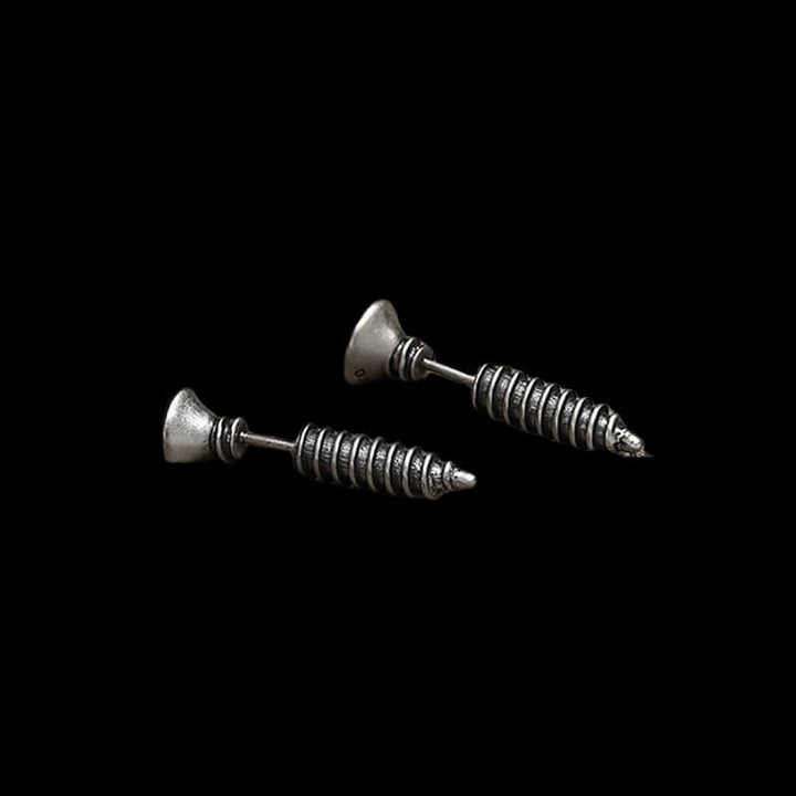 Screw 925 Sterling Silver Punk Stud Earrings