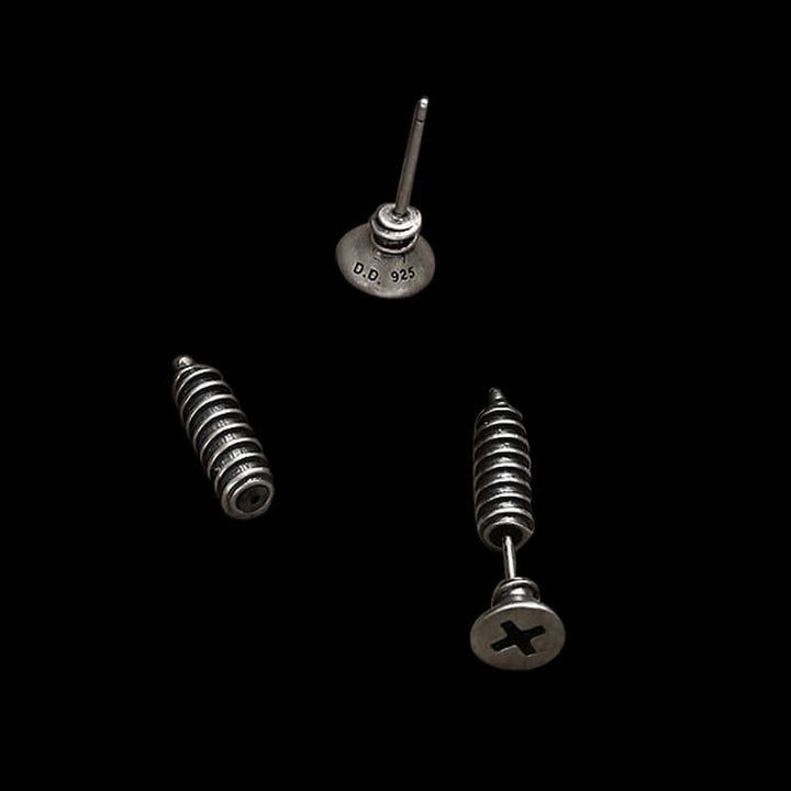 Screw 925 Sterling Silver Punk Stud Earrings