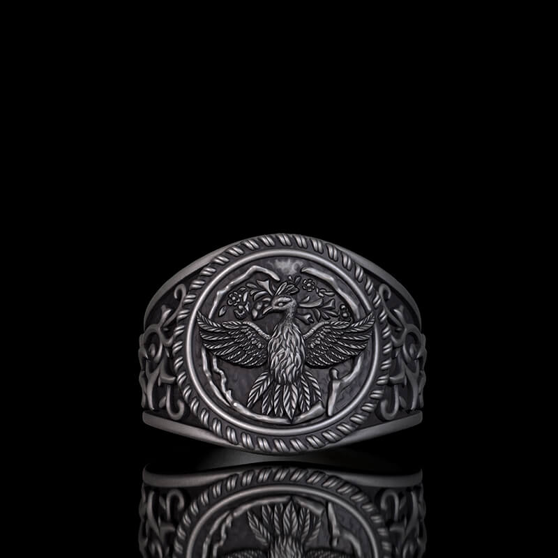 Scrolls Floral Sterling Phoenix Silver Ring 02 | RoyalLuster.com