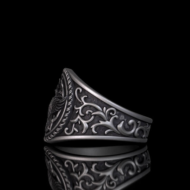 Scrolls Floral Sterling Silver Phoenix Ring