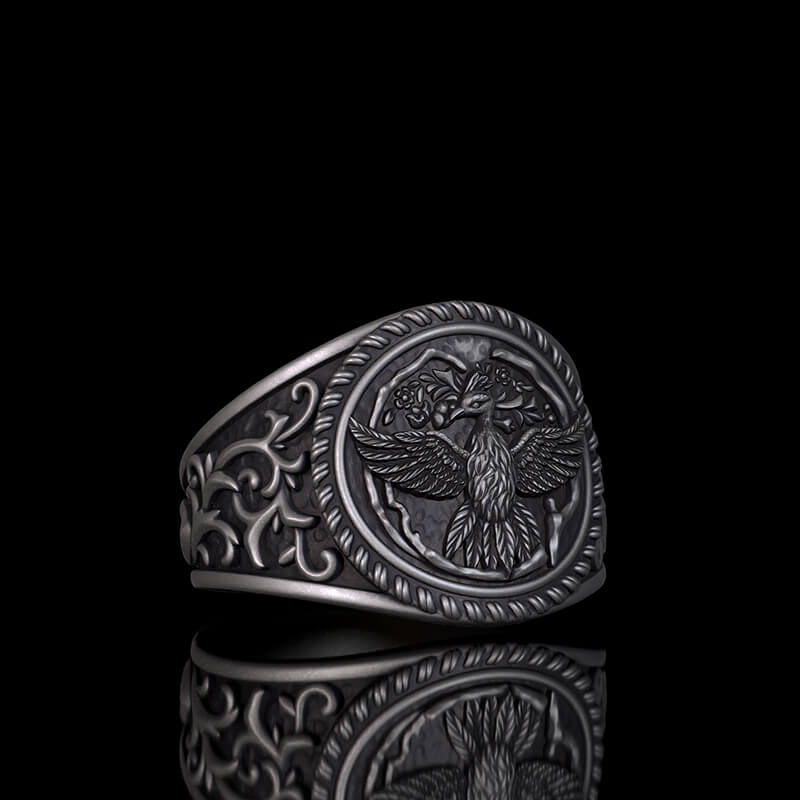 Scrolls Floral Sterling Phoenix Silver Ring 03 | RoyalLuster.com