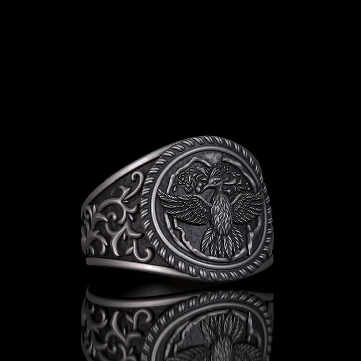 Scrolls Floral Sterling Phoenix Silver Ring 03 | RoyalLuster.com
