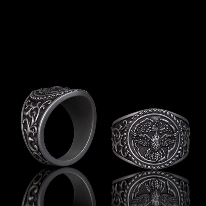 Scrolls Floral Sterling Phoenix Silver Ring 01 | RoyalLuster.com