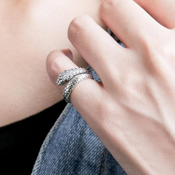 Silver Snake 925 Sterling Silver CZ Ring