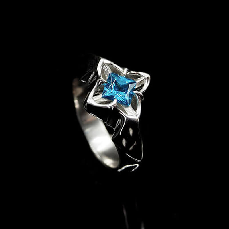 Simple Flower Aquamarine 925 Sterling Silver Couple Ring 01 | RoyalLuster.com