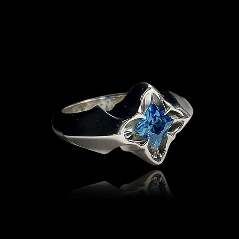 Simple Flower Aquamarine 925 Sterling Silver Couple Ring 04 | RoyalLuster.com