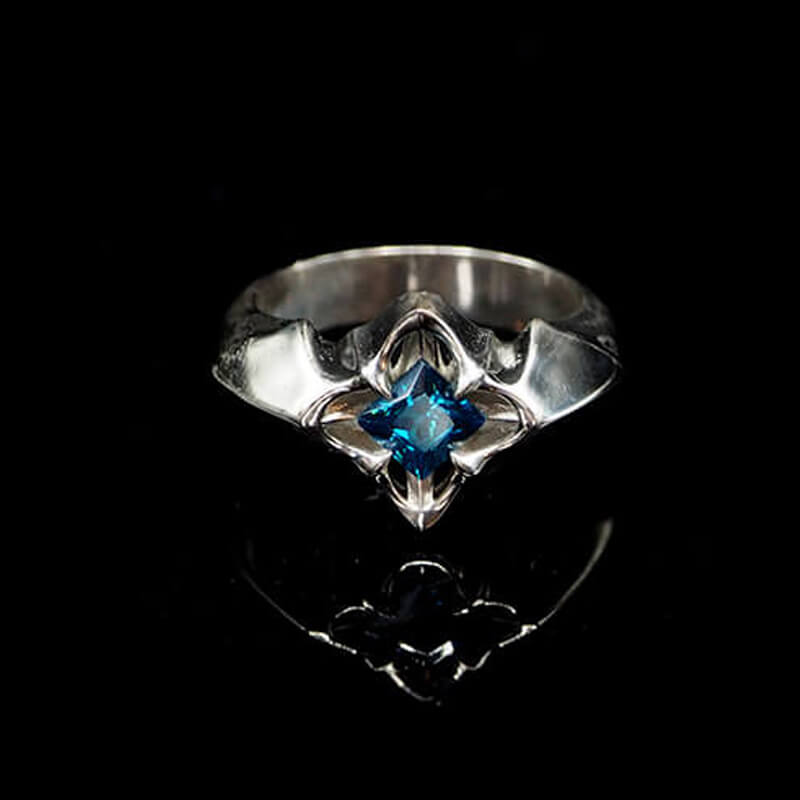 Simple Flower Aquamarine 925 Sterling Silver Couple Ring 05 | RoyalLuster.com