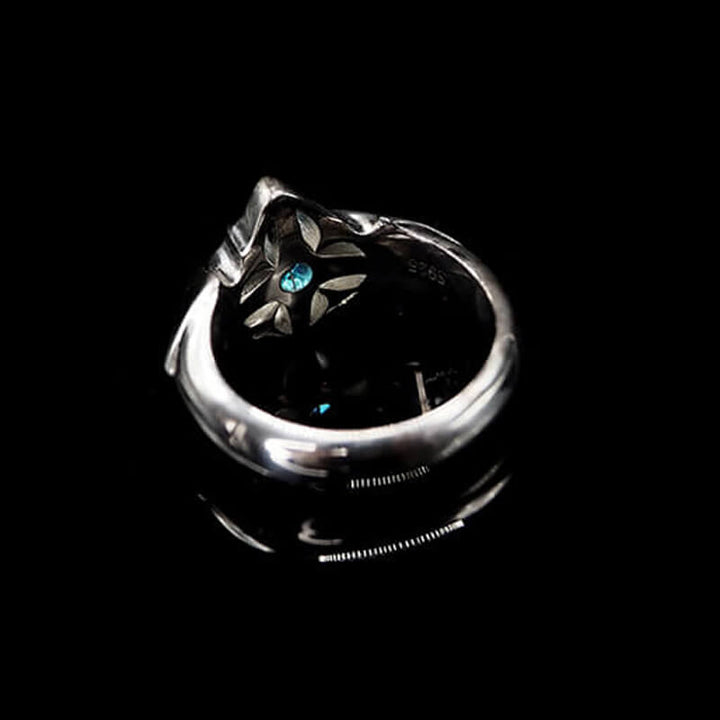 Simple Flower Aquamarine 925 Sterling Silver Couple Ring