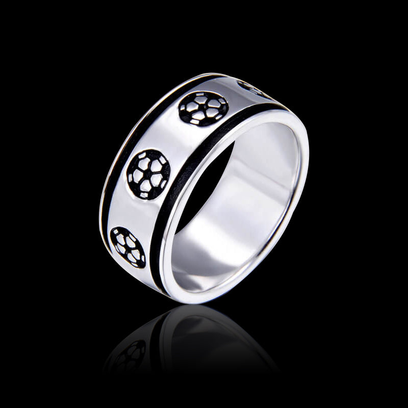 Simple Football Pattern 925 Sterling Silver Ring 01 | RoyalLuster.com