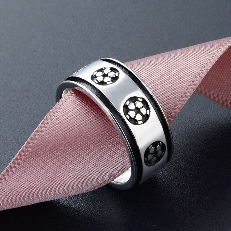 Simple Football Pattern 925 Sterling Silver Ring 02 | RoyalLuster.com