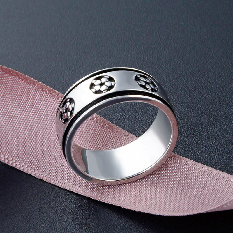 Simple Football Pattern 925 Sterling Silver Ring 03 | RoyalLuster.com