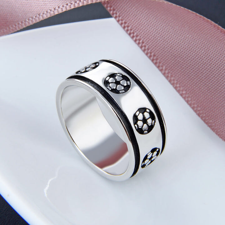 Simple Football Pattern 925 Sterling Silver Ring 04 | RoyalLuster.com