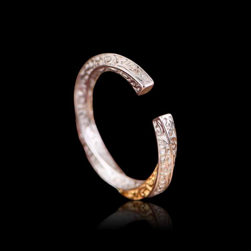 Simple Ivy Pattern 925 Sterling Silver Open Ring 03 | RoyalLuster.com