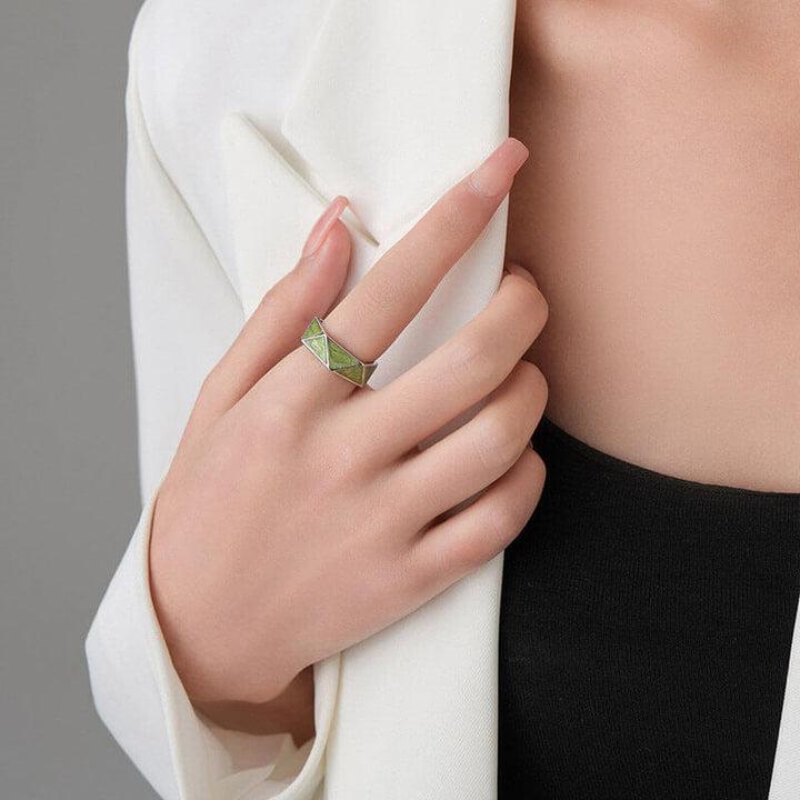 Simple Triangle Hollow 925 Sterling Silver Geometric Ring 04 | RoyalLuster.com