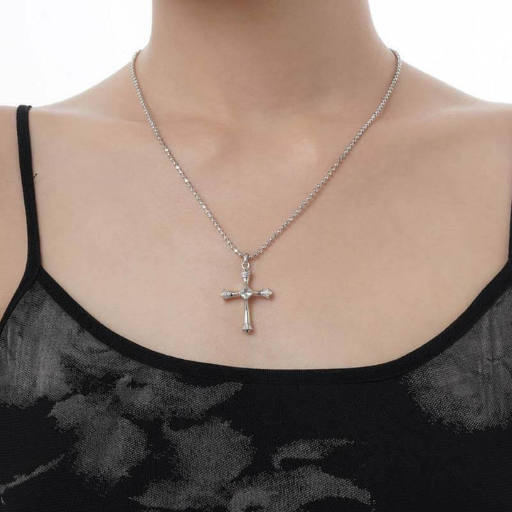 Simple Zirconia 925 Sterling Silver Cross Necklace 02 | RoyalLuster.com