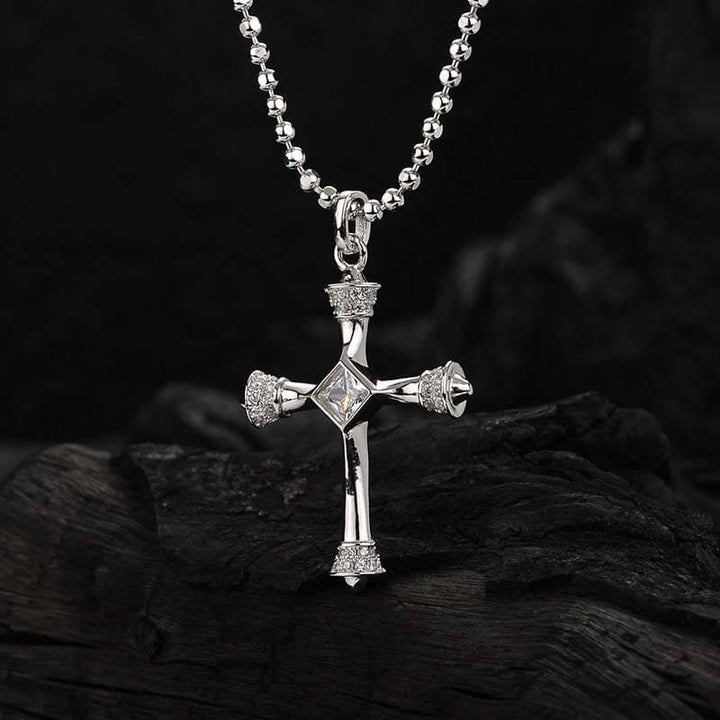 Simple Zirconia 925 Sterling Silver Cross Necklace 05 | RoyalLuster.com