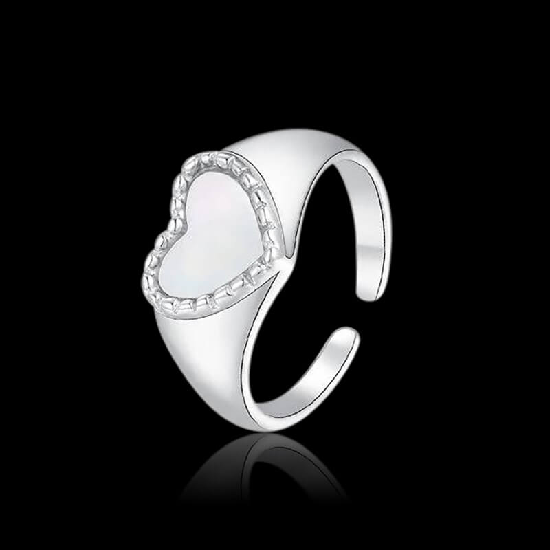 Simple Love Shell 925 Sterling Silver Open Ring 01 | RoyalLuster.com