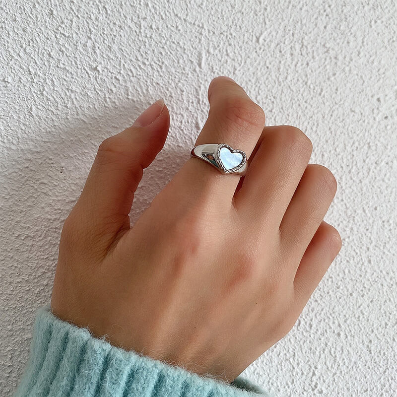 Simple Love Shell 925 Sterling Silver Open Ring 02 | RoyalLuster.com