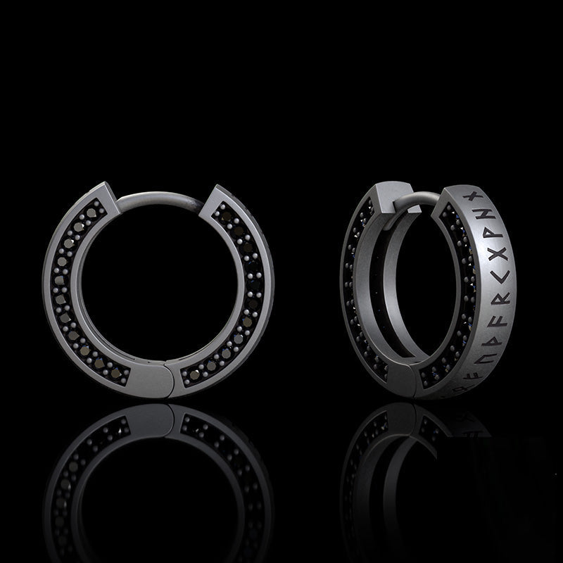 Simple Viking Runes Zircon Sterling Silver Stud Earrings | RoyalLuster.com