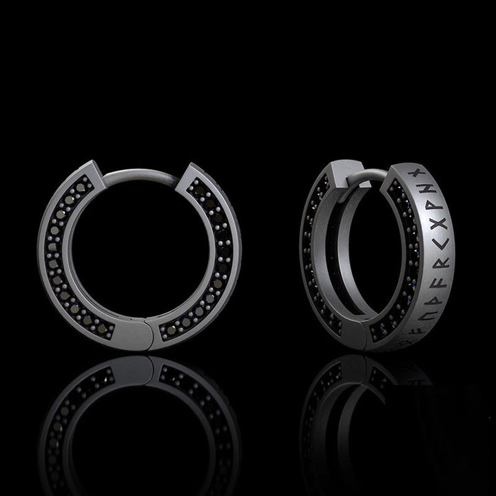 Simple Viking Runes Zircon Sterling Silver Stud Earrings | RoyalLuster.com