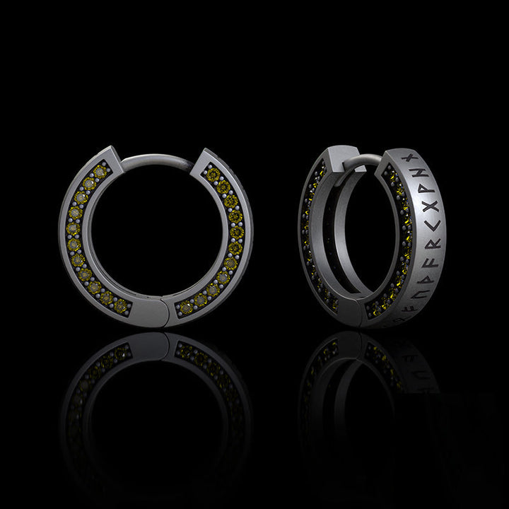 Simple Viking Runes Zircon Sterling Silver Stud Earrings | RoyalLuster.com