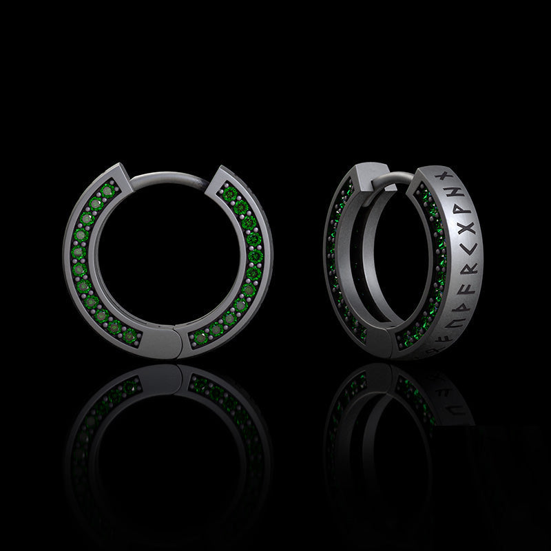 Simple Viking Runes Zircon Sterling Silver Stud Earrings | RoyalLuster.com