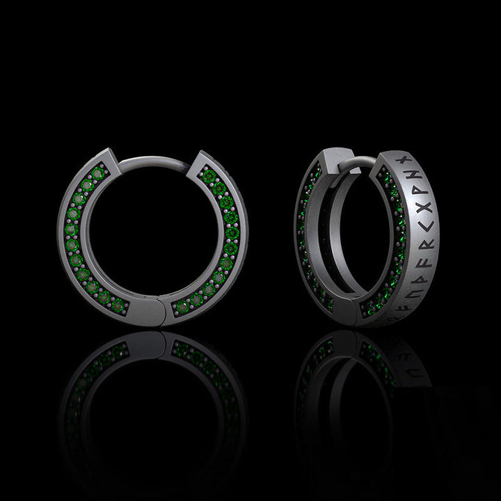 Simple Viking Runes Zircon Sterling Silver Stud Earrings | RoyalLuster.com