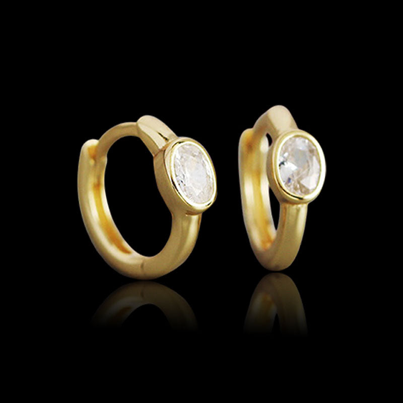 Simple Zircon Stone 925 Sterling Silver Hoop Earrings