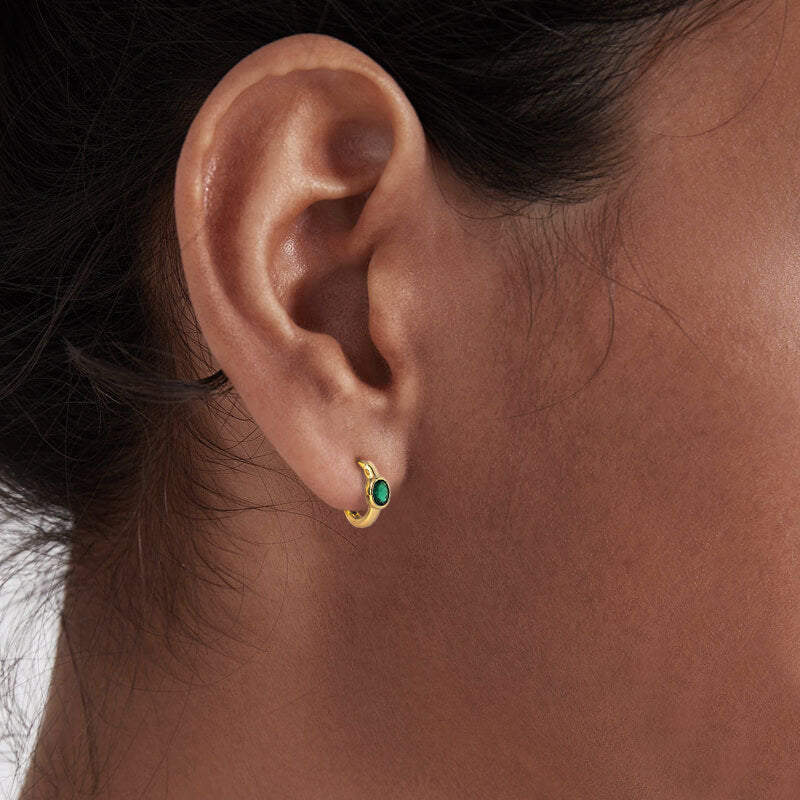 Simple Zircon Stone 925 Sterling Silver Hoop Earrings
