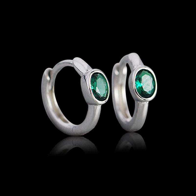 Simple Zircon Stone 925 Sterling Silver Hoop Earrings