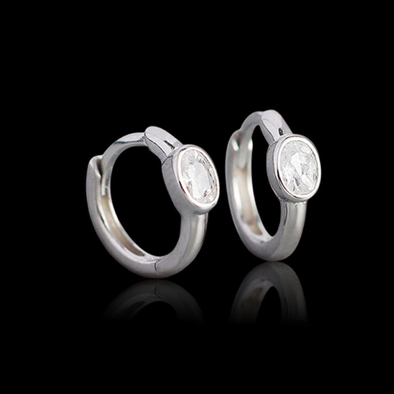 Simple Zircon Stone 925 Sterling Silver Hoop Earrings