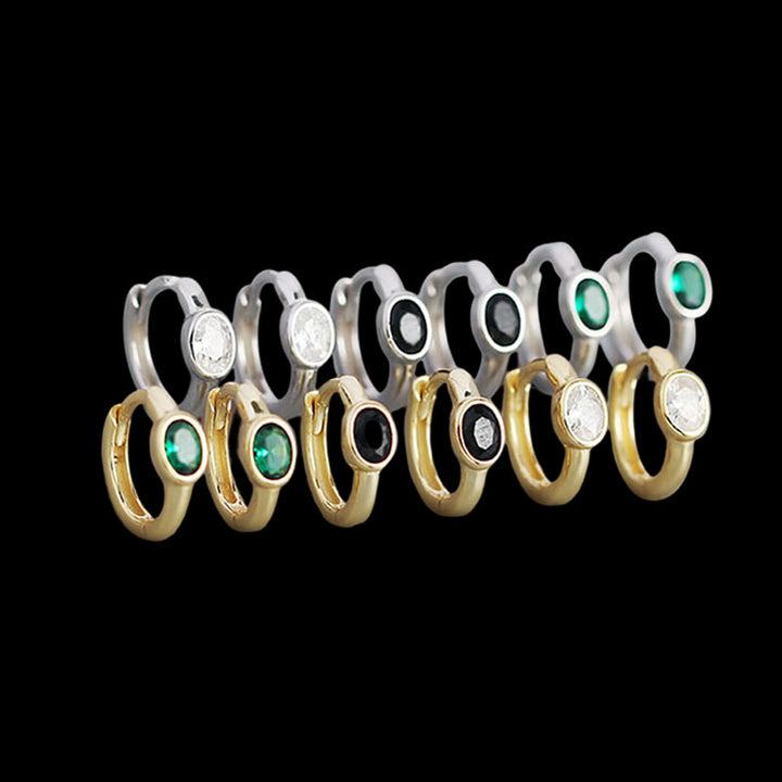 Simple Zircon Stone 925 Sterling Silver Hoop Earrings