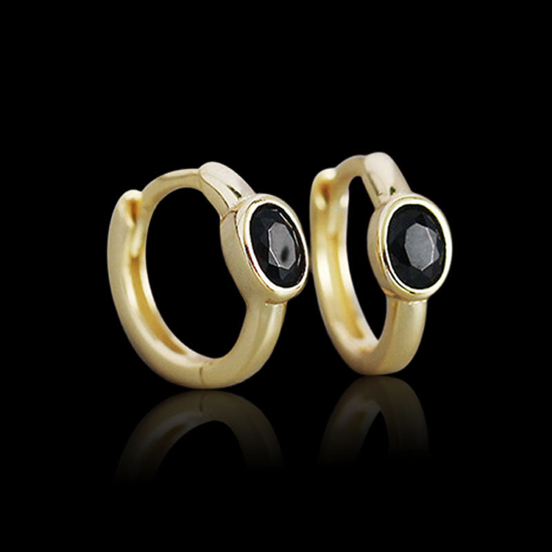Simple Zircon Stone 925 Sterling Silver Hoop Earrings