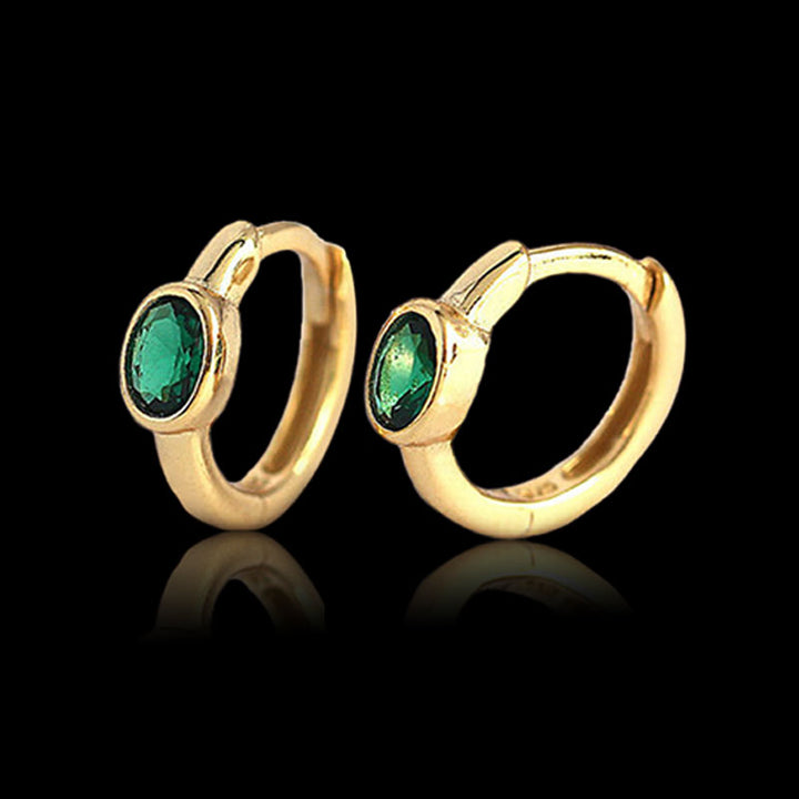 Simple Zircon Stone 925 Sterling Silver Hoop Earrings