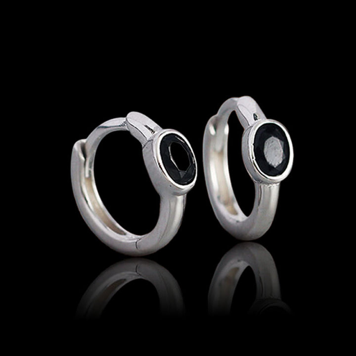 Simple Zircon Stone 925 Sterling Silver Hoop Earrings