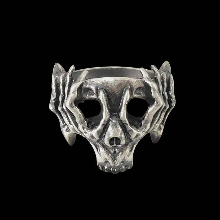Skeleton Hand Head 925 Sterling Silver Ring