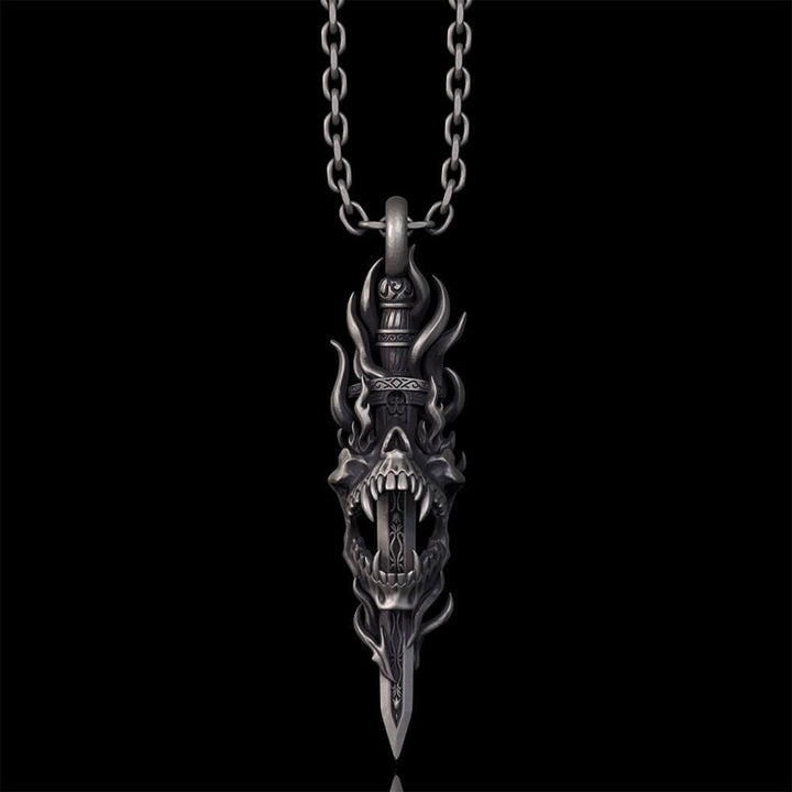 Skull Dagger Sterling Silver Gothic Pendant | RoyalLuster.com
