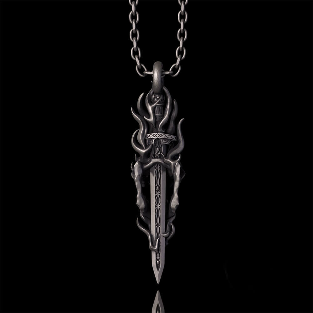 Skull Dagger Sterling Silver Gothic Pendant