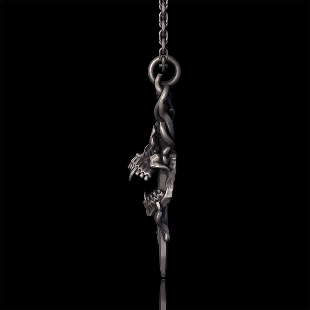 Skull Dagger Sterling Silver Gothic Pendant