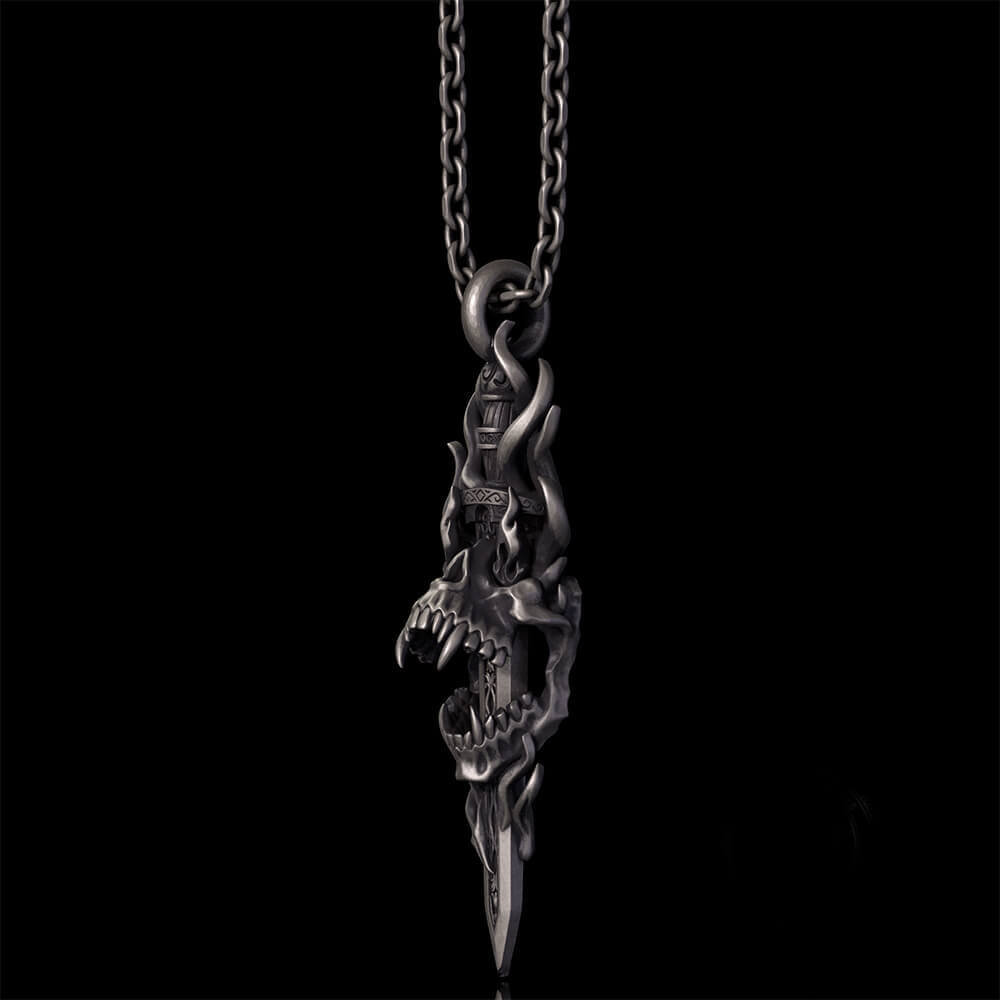 Skull Dagger Sterling Silver Gothic Pendant | RoyalLuster.com