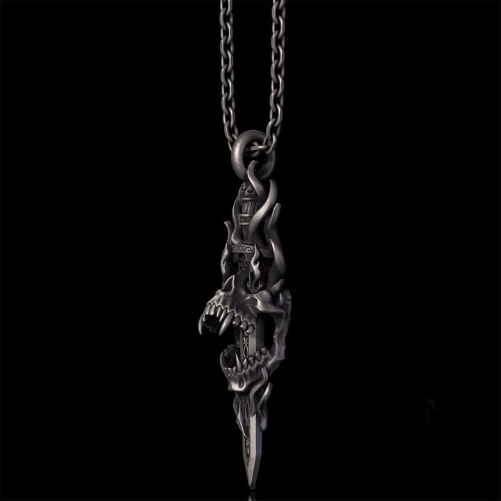 Skull Dagger Sterling Silver Gothic Pendant | RoyalLuster.com