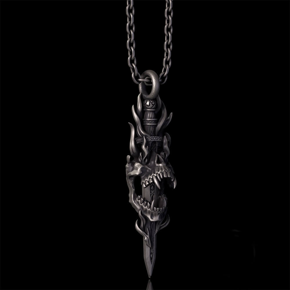 Skull Dagger Sterling Silver Gothic Pendant | RoyalLuster.com