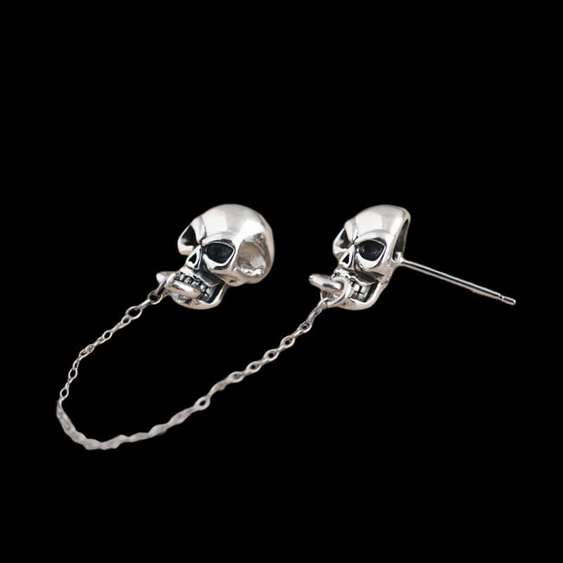 Skull Hand 925 Sterling Silver Ear Cuff Chain Earrings