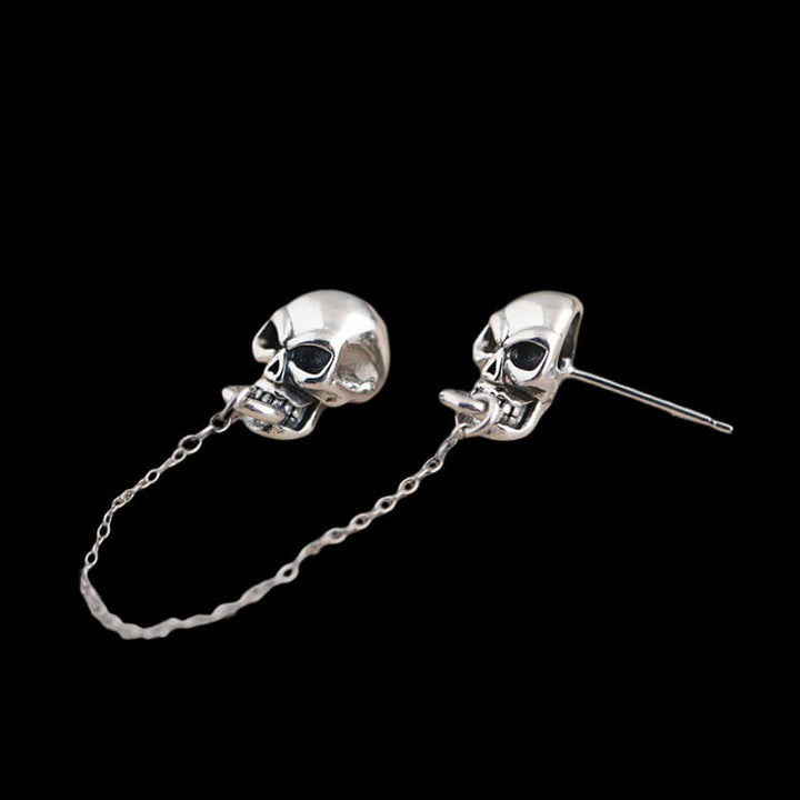 Skull Hand 925 Sterling Silver Ear Cuff Chain Earrings