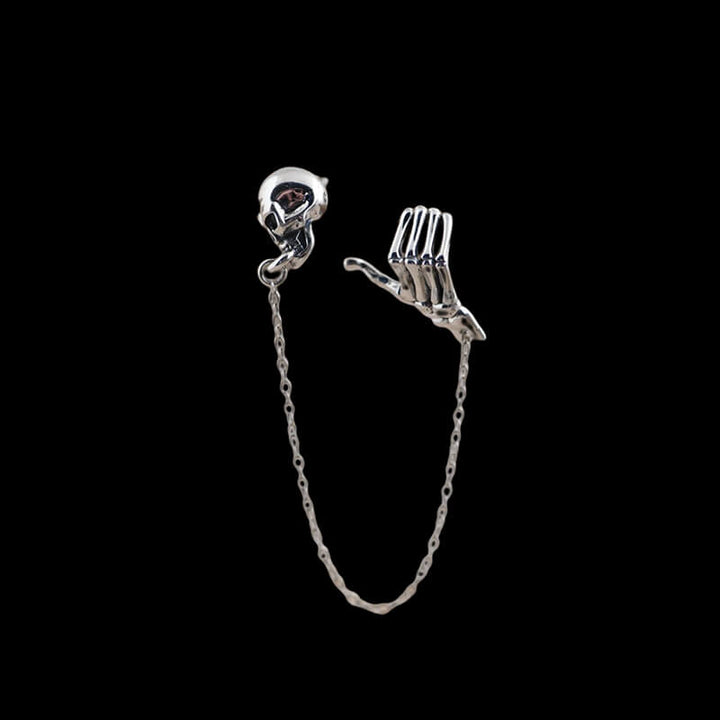 Skull Hand 925 Sterling Silver Ear Cuff Chain Earrings