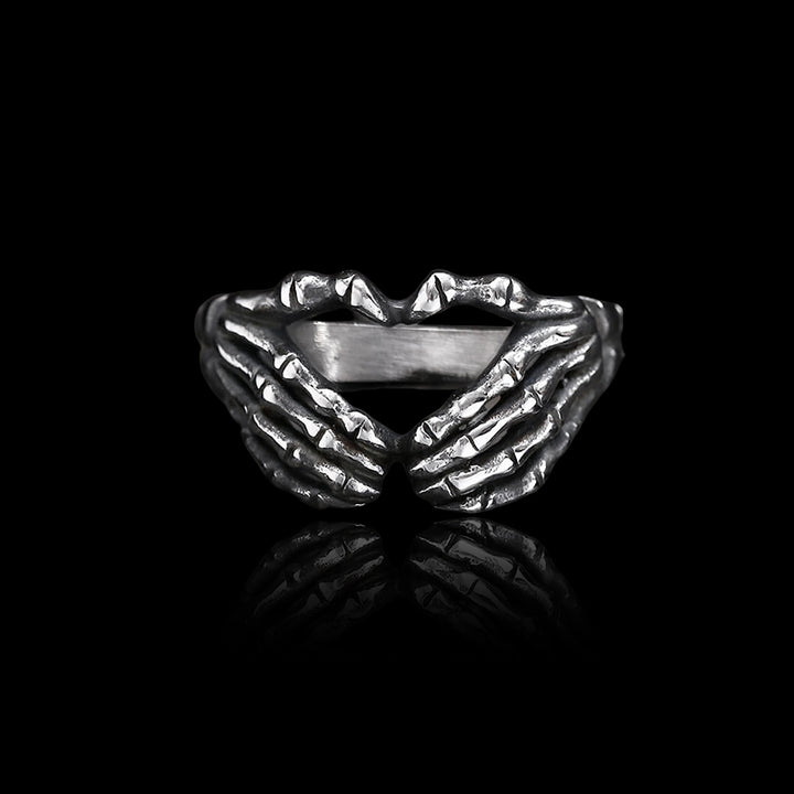 Skull Hand Heart Shaped 925 Sterling Silver Ring