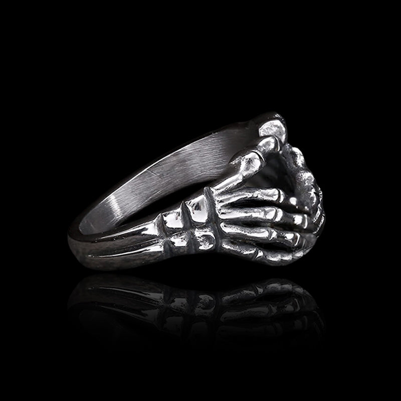 Skull Hand Heart Shaped 925 Sterling Silver Ring
