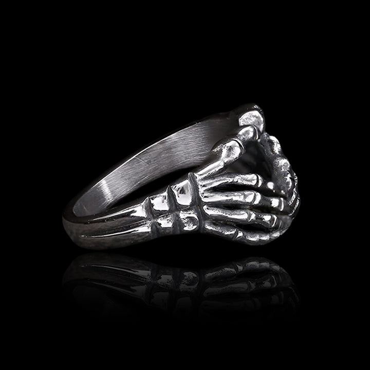 Skull Hand Heart Shaped 925 Sterling Silver Ring