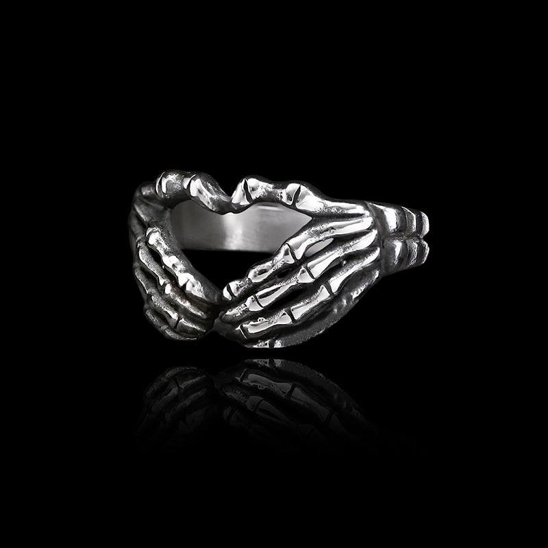 Skull Hand Heart Shaped 925 Sterling Silver Ring