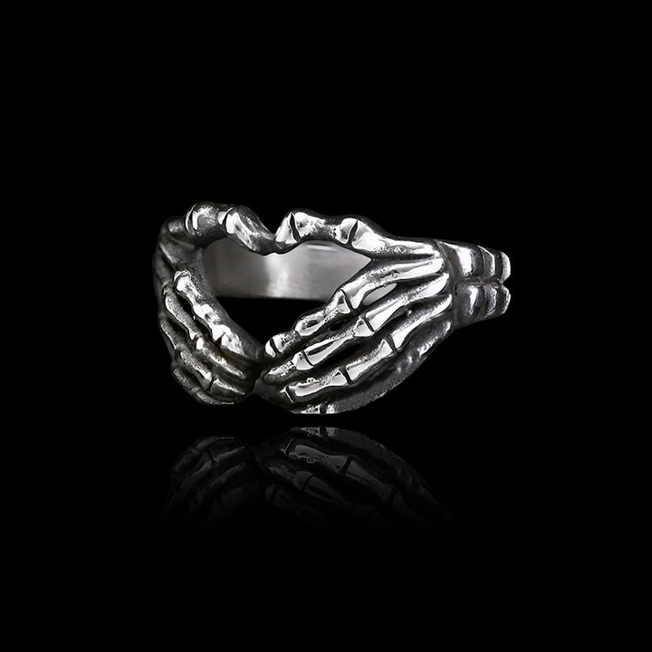 Skull Hand Heart Shaped 925 Sterling Silver Ring